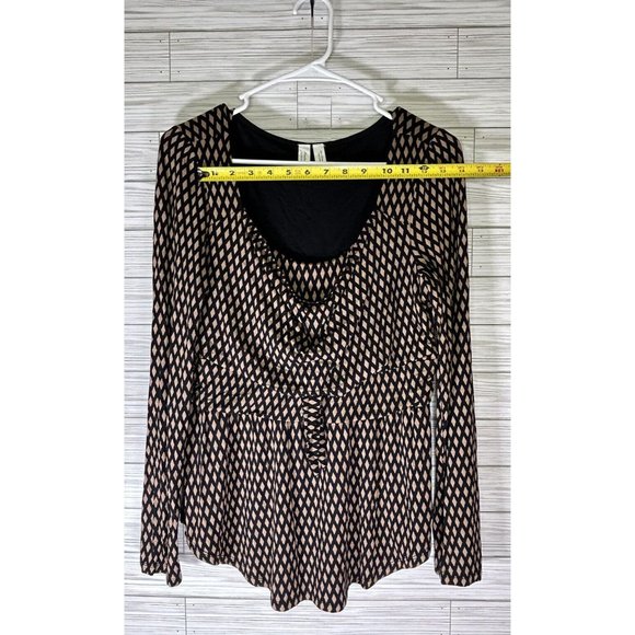 Meadow Rue Womens Josalyn Tie Front Blouse Size Medium Black Tan Long Sleeve Top - Picture 8 of 8